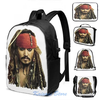 

Funny Graphic print Captain Jack Sparrow USB Charge Backpack men School bags Women bag Travel laptop bag
