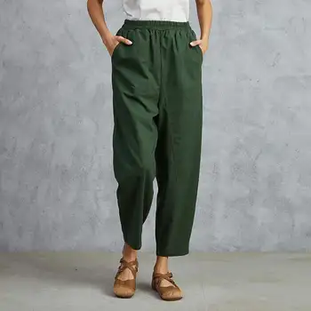 

2020 Summer Solid Turnip Pants ZANZEA Elegant Work Harem Pantalon Women Vintage Casual Elastic Waist Loose Long Trousers Female