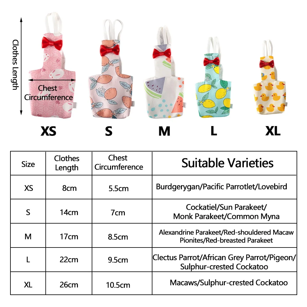 Pet Bird Diaper Parrot Diaper with Bowtie Cute Colorful Fruit Floral Cockatiel Pigeons Small Medium Large Pet Birds Flight Suit Clothes Washable bird diaper pet bird diaper