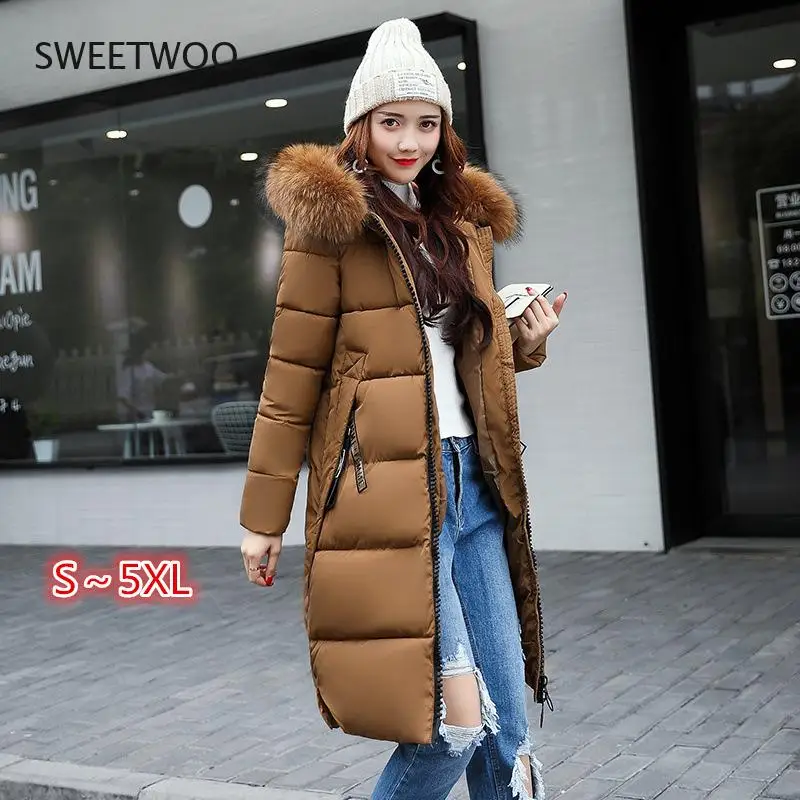 Winter Coats Women Down Jackets 2021 Long Slim Solid Color Coat Female Jackets Outerwears Woman Parkas Clothes Zip Fur Collar