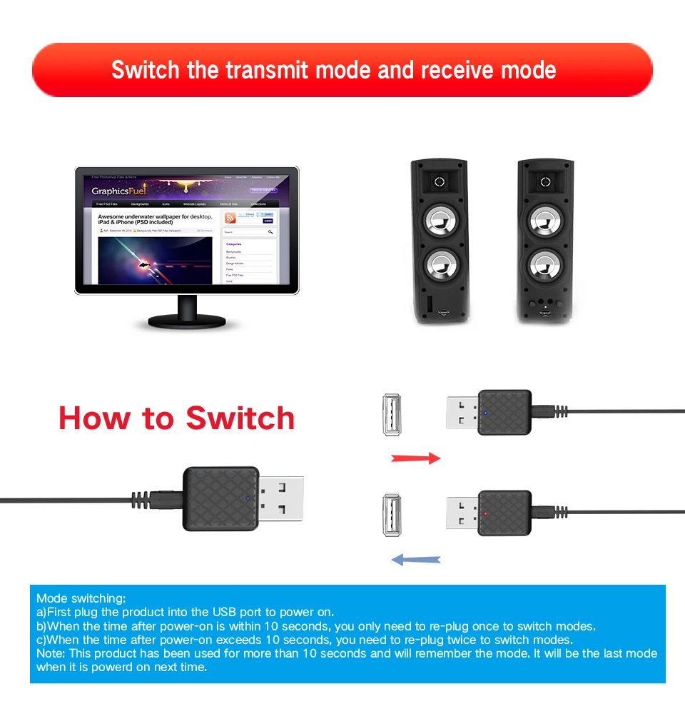 Lerkely Transmetteur Bluetooth 5.0, Émetteur et Récepteur Adaptateur  Bluetooth Récepteur Audio pour Casque TV PC Ordinateur Tablette Enceinte  Voiture