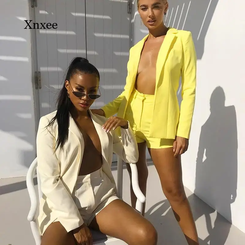 

2021 Summer Women's Two-Piece Suit Jacket Suit Office Suit 2 Elegant Work Ol Suit Jacket and Shorts Jacket Woman Sexy Chic Suit