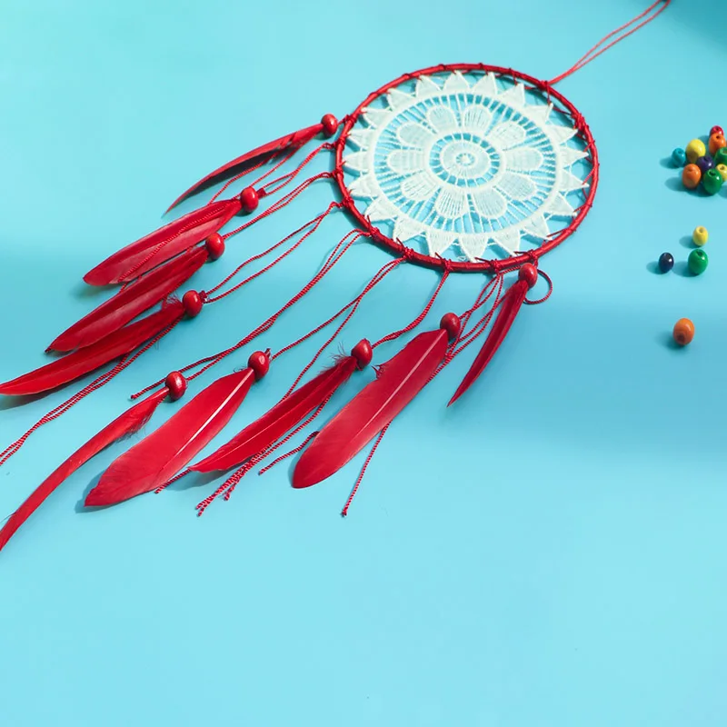 Простая кисточка красная Ловца снов ловля Monternet настенная подвеска с перьями
