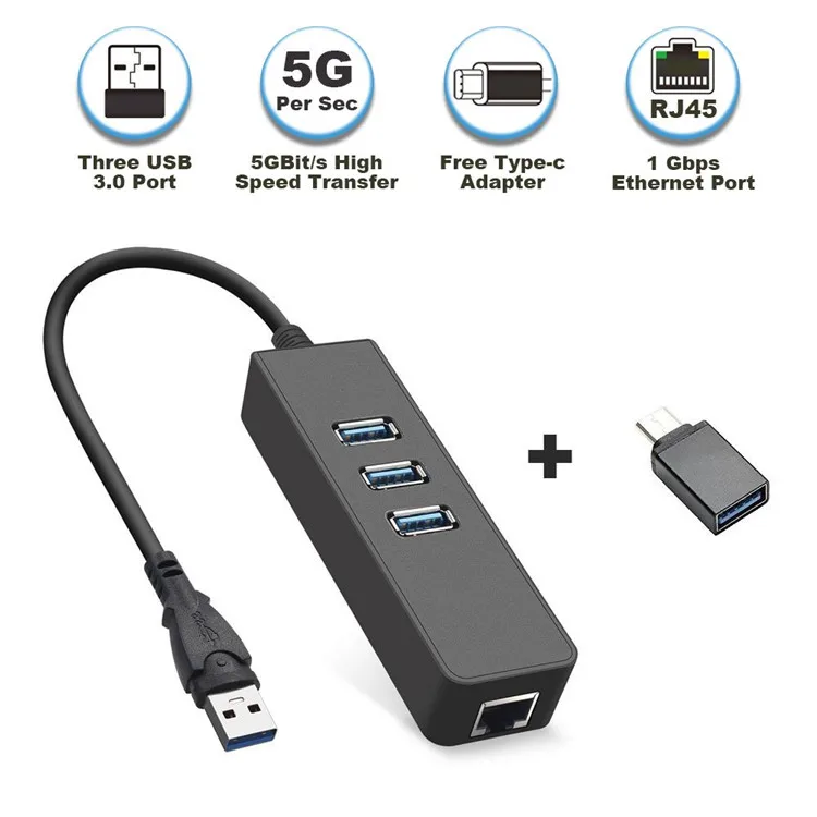 USB 3,0 к RJ45 LAN NIC+ 3 порта USB 3,0 концентратор гигабитная Сетевая интерфейсная карта U3LC01 обновление скорость сетевого соединения практичная