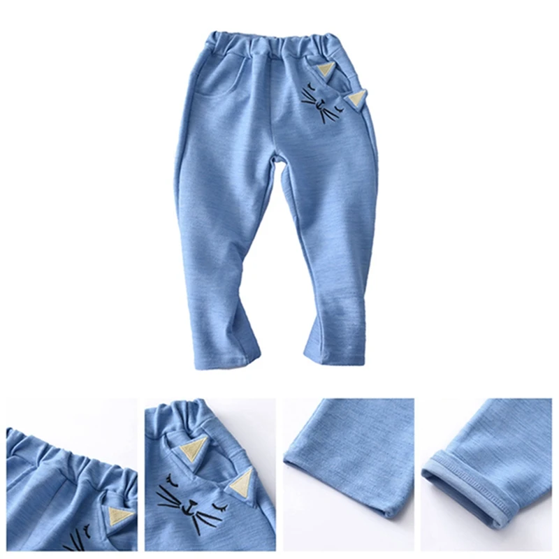 New Autumn Winter New Baby Pants Baby Girl Cartoon Cat Embroidery Trousers Children Casual Trousers Baby Clothes