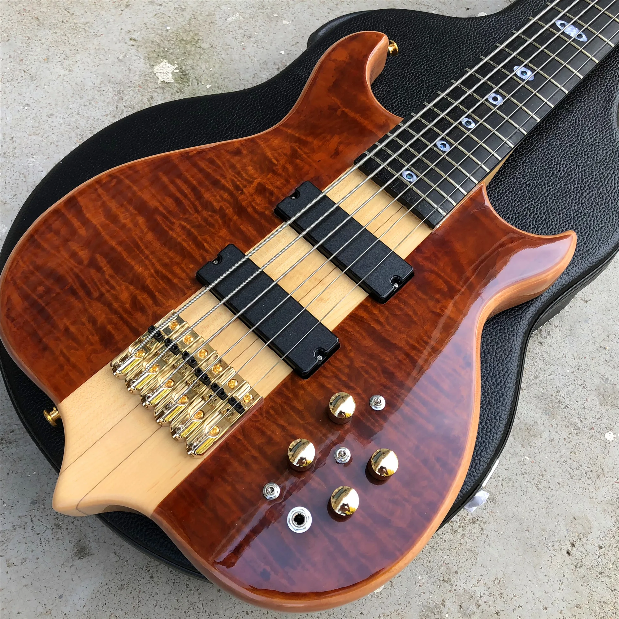 Burst Maple активный звукосниматель 6 Струны для бас-гитары, эбеновый гриф электрическая бас гитара, шея через тело, реальное фото