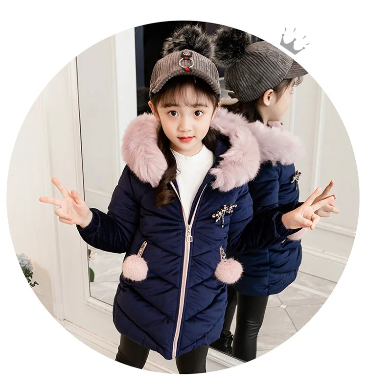 Новая детская одежда зимняя куртка для девочек, Утепленное зимнее пальто для девочек велюровые зимние куртки с капюшоном для девочек верхняя одежда От 3 до 14 лет
