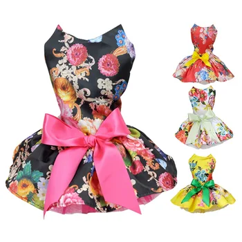 

Cute Flowers Ribbon Dog Dress Dog Clothes Cozy Sleeveless Dog Shirt Pet Dress Sundress Princess Party Small Dog Skirt Outfit