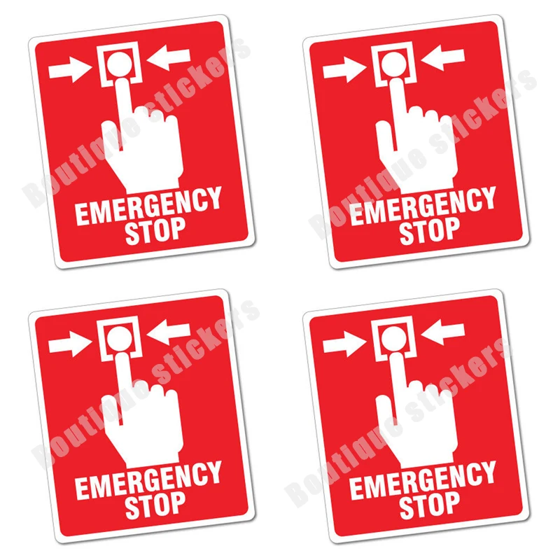 

4X Emergency Stop Button Sticker Safety Sign Car Vinyl Warning Sticker Waterproof and Sunscreen Used In Public Novelty Decals