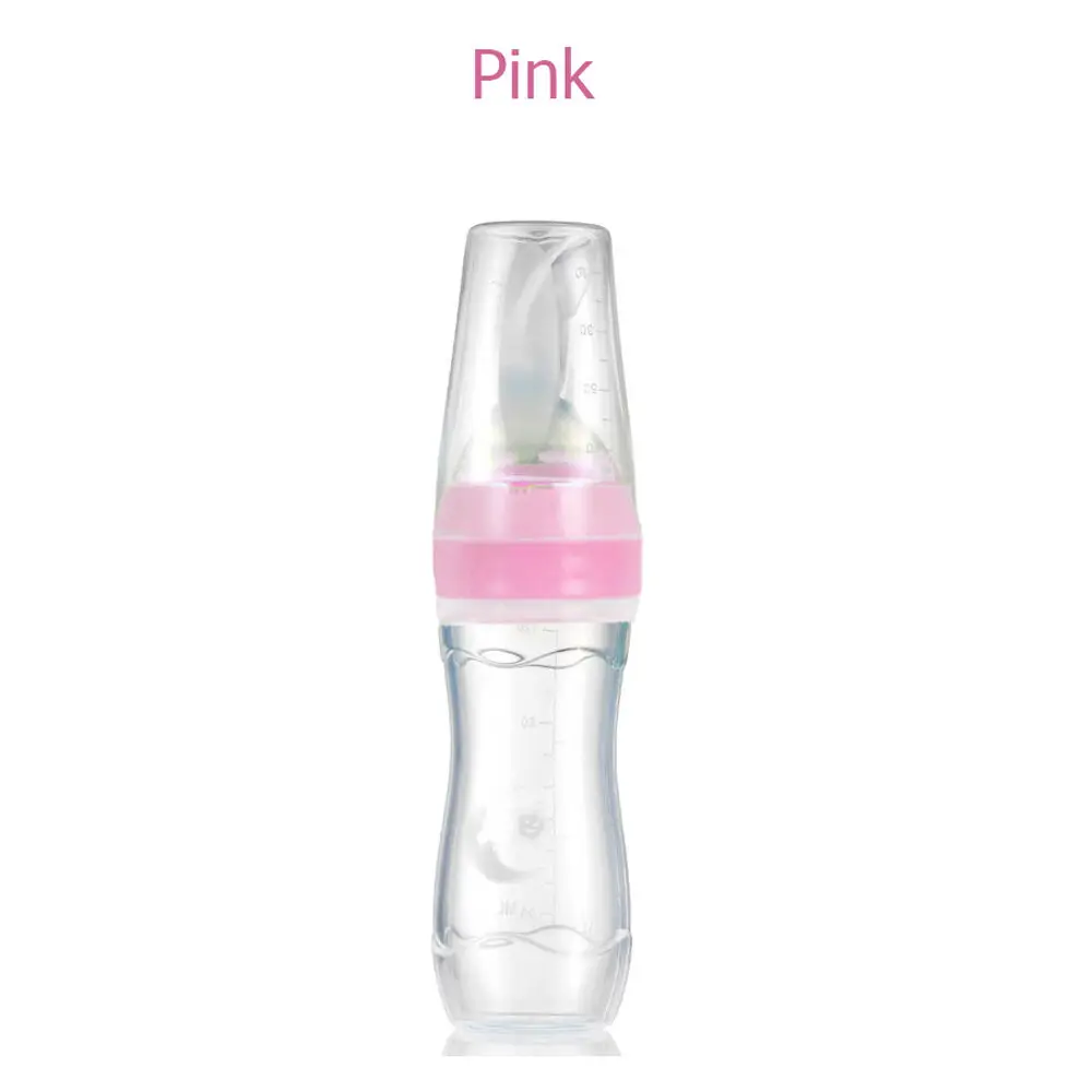 Детская Соска-пустышка, инструмент для кормления детей, бутылочка для молока с ложкой, силиконовый гель, розовый, зеленый, синий - Цвет: Розовый