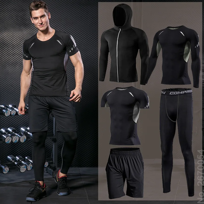 Мужские облегающие спортивные костюмы, спортивные комплекты для бега, компрессионная Спортивная одежда для бега, тренировочные штаны, куртка для фитнеса, шорты для тренировок