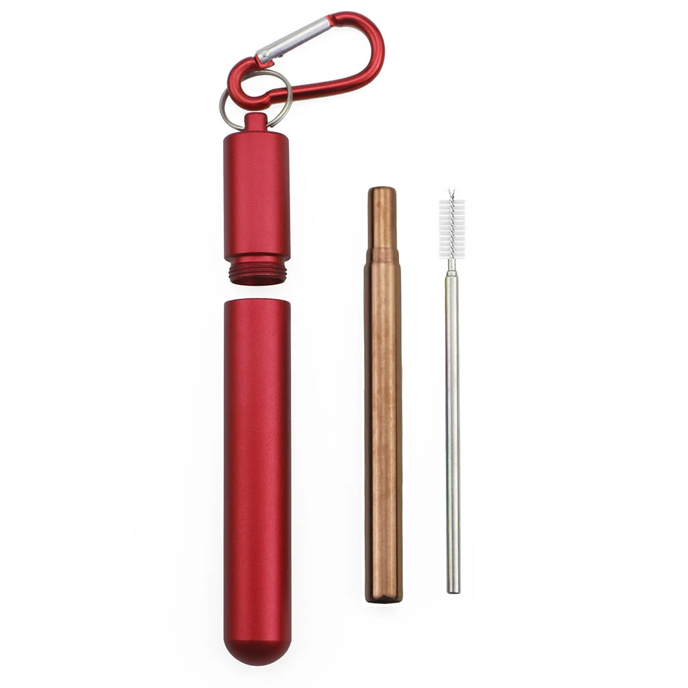304 Нержавеющая сталь складной набор соломинок Портативный соломинкой многоразовые телескопическая соломенная сумка для путешествий с металлической чехол и щетка - Цвет: Red Rose Straw