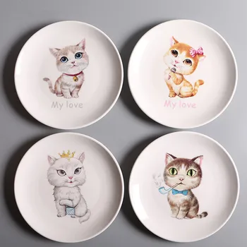 

Cute Cartoon Cat Ceramic Plate Creative Cuisine Dish Dinnerware White Plate Steak Rice Soup Bone China Tableware Gift