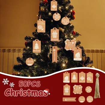 

50 Pieces 10 Styles Paper Tags Kraft Gift Tags Hang Labels With String For Xmas Party DIY Supplies Celebrate Christmas
