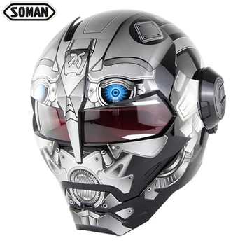 

Iron Man robot design Motorcycle Helmet DOT Approved Soman SM515 Full Face Retro Flip up casco para moto free shipping