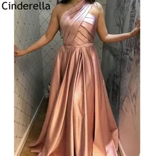 Розовые платья для выпускного вечера, Простое Элегантное ТРАПЕЦИЕВИДНОЕ ПЛАТЬЕ на одно плечо, атласное платье для выпускного вечера, vestidos de fiesta de noche