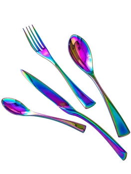 

Nordic Stainless Steel Golden Cutlery Fork Knife Portable Travel Rainbow Dinner Cutlery Set Portable Tableware Set New II50DCSTZ