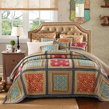 

Vintage Plaid Patchwork Bedspread Quilted Handmade 100% Cotton Summer Quilt Set Bed Cover Coverlet 3-piece American Style