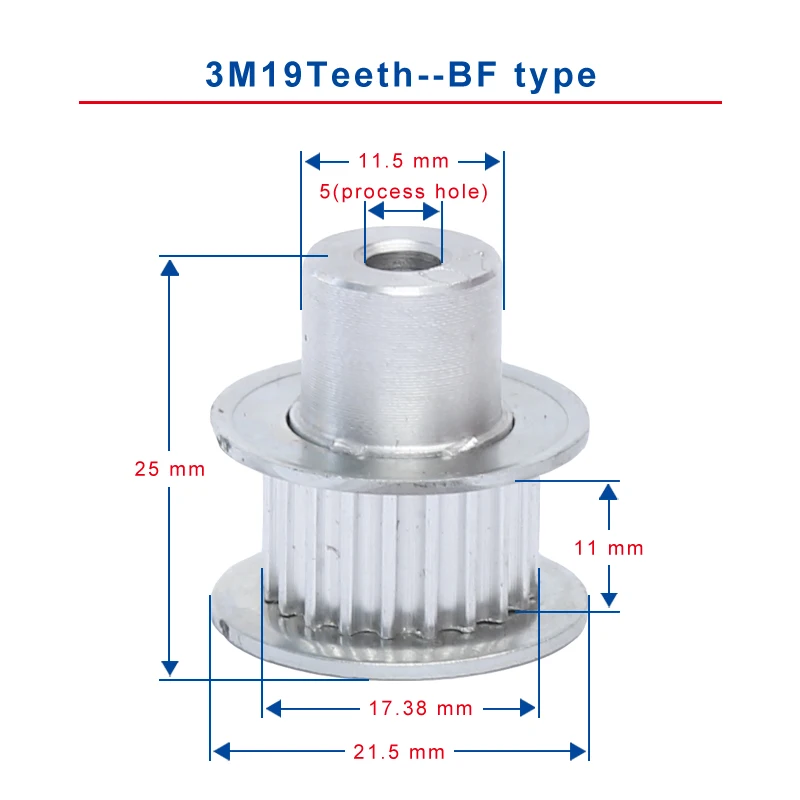 

Timing Pulley 3M19 Teeth BF type teeth pitch 3 mm process hole diameter 5mm slot width 11mm suitable for 10 mm timing belt