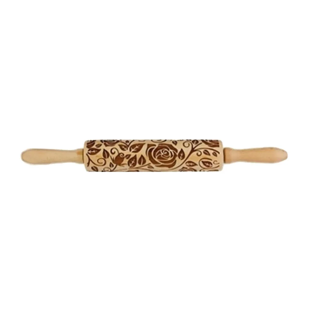 Christmas Rolling Pin Engraved Carved Wood Embossed Rolling Pin Kitchen Tool 35CM Embossing Baking Cookies Biscuit Fondant#5