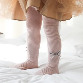 

5pcs/lot Double Needle Solid Colors Stripe Bow Rompers Kids Girls Leggings for Children's Casual Tights Baby Soft Pantyhose