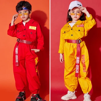 

Jazz Dance Costumes For Kids Hip Hop Clothing Girls Yellow Red Jacket Pants Rompers Boys Street Dancing Clothes Show Wear SL1985