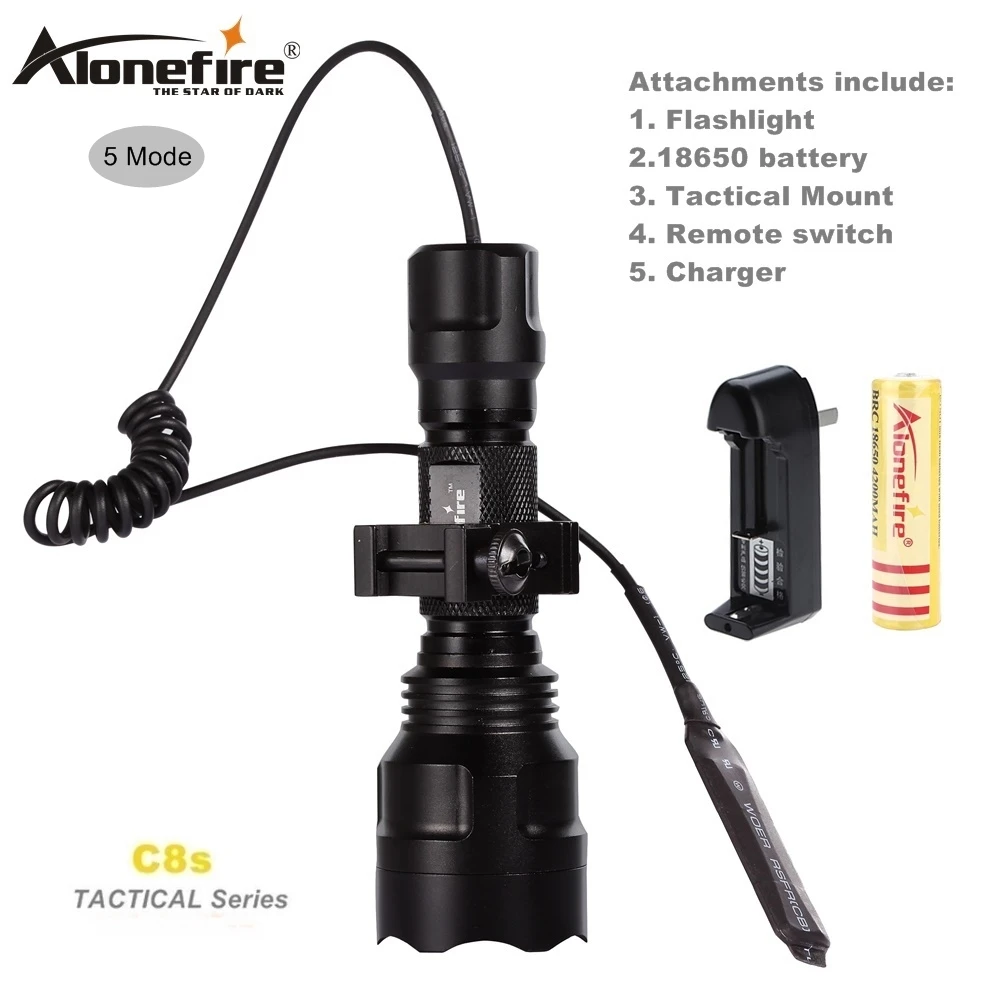 AloneFire Тактический светильник C8 CREE XM-L2 U3 светодиодный фонарь страйкбол прицел ружья светильник 18650 перезаряжаемая батарея - Цвет: C8L2-5 25DK-B