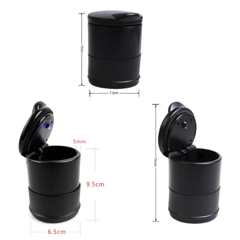 

LED Portable Car Ashtray Holder Cup Black Cars High Flame Retardant Trash Automatic Light Mini simple Trash ashtray with light