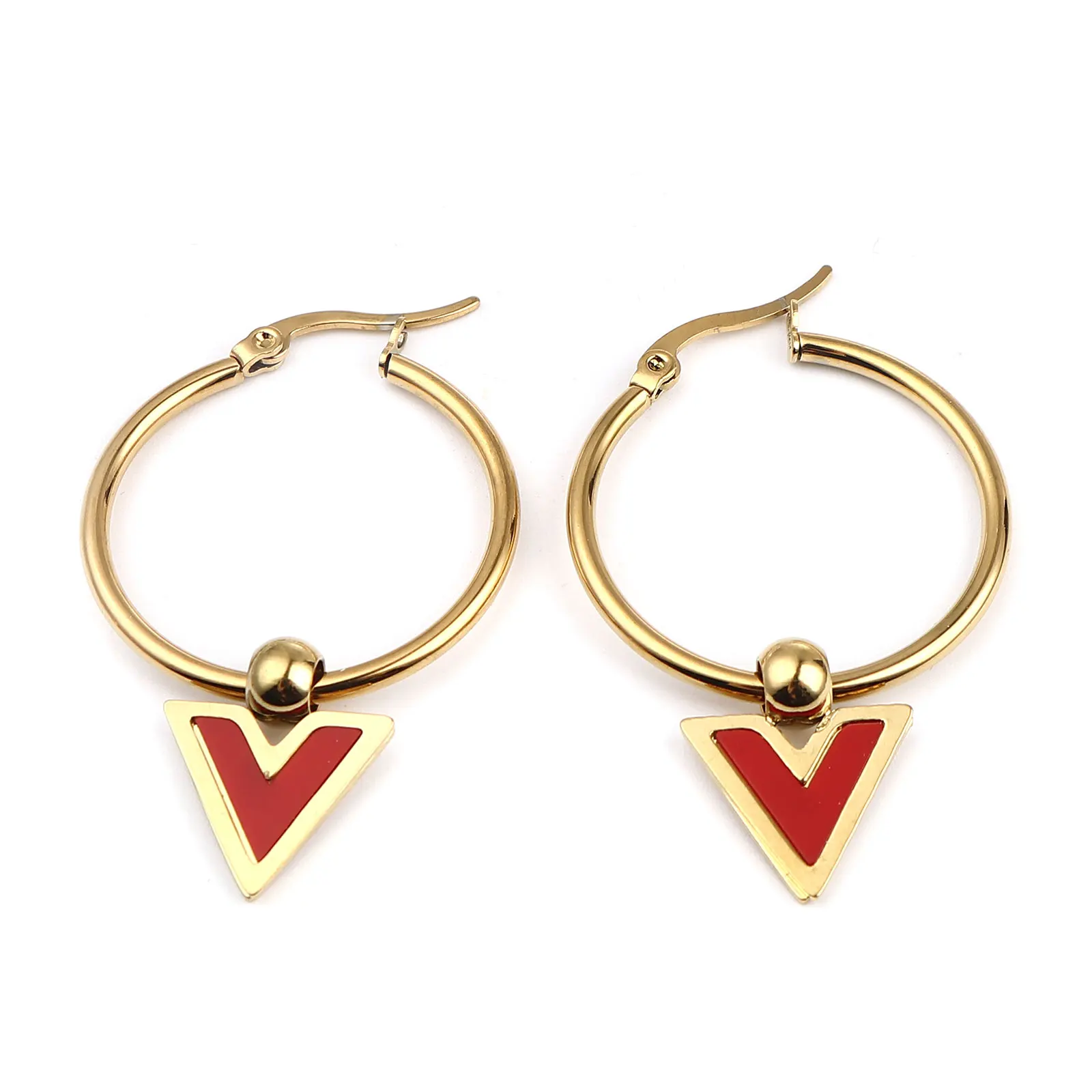 Boucles d'oreilles en Acier Inoxydable, Acrylique & Or - Anneau de Mariage Triangle - 1 Paire