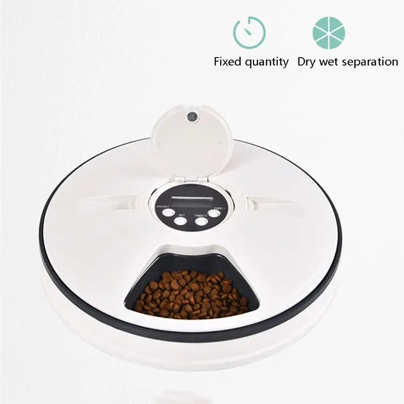Pet Automatic Feeder for Cats Dogs, Timed Food Dispenser 6 Meal Trays Dry Wet