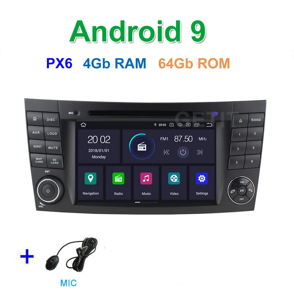 PX6 Автомобильный DVD стерео Мультимедиа Радио Android 9 для Mercedes Benz e-класс W211 E200 E220 E300 E350 E240 E270 E280 CLS класс W219 - Цвет: PX6 4G 64G