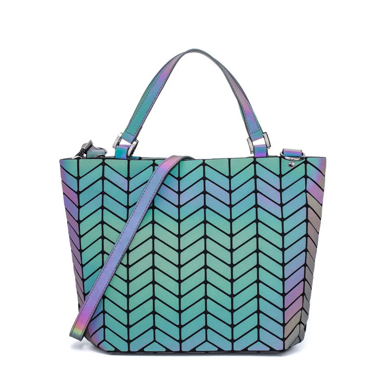 Luminous reflective  Bag Geometric Tote Folding Shoulder Bags for women 2024 Plain Folding Handbags sac a main Female Bolsas 3