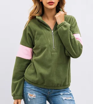 

2019 Zipper Long Sleeve Stand Collar Hoodies Patchwork Casual Women Sport Jogger Loose Winter Jumper Moletom Tumblr ez*