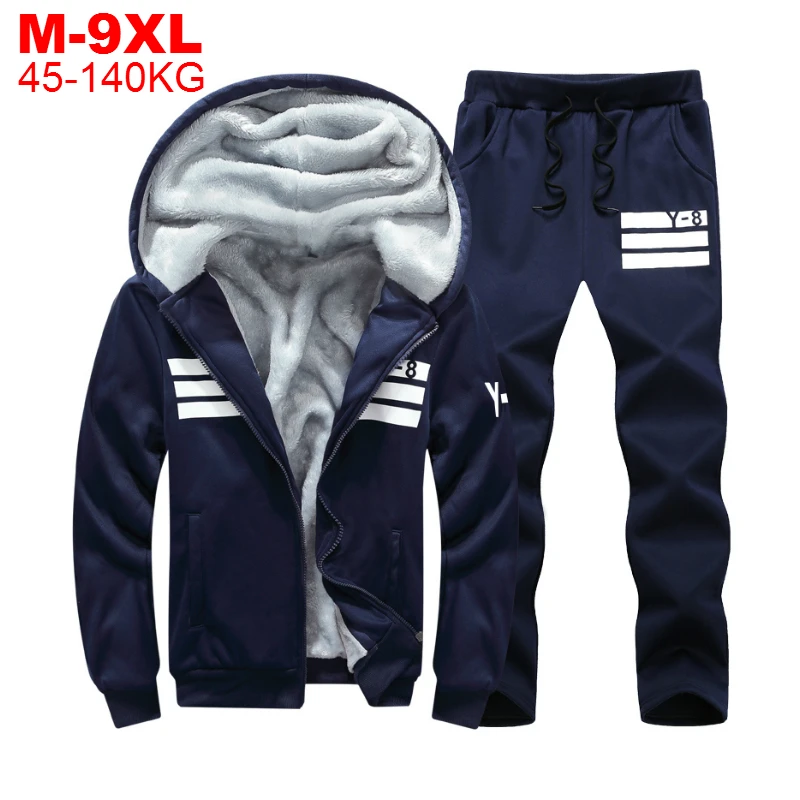 Hoodie Tracksuit Pants Jacket Oversized Winter Men Fleece Zipper 9xl Warm Thick Plus-Size