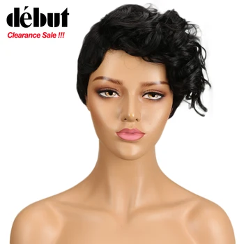 

Debut Wig Human Hair None Lace Wigs For Black Women Curly Wavy Human Hair Wigs Brazilian Short Ombre Hair Wig Free Shipping