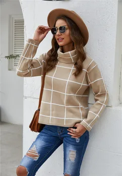 

Make new winter turtleneck grid pullovers knitwear female base coat