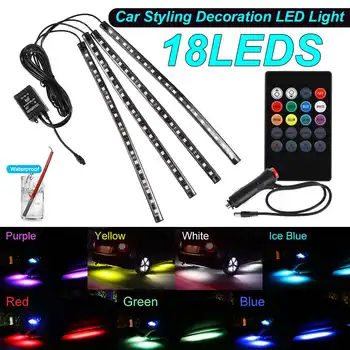 

4x18LED Car Clorful LED Interior Floor Remote Control Neon LED RGB Strip Light Colorful Lamp Car Night Light LED Work Light Lamp