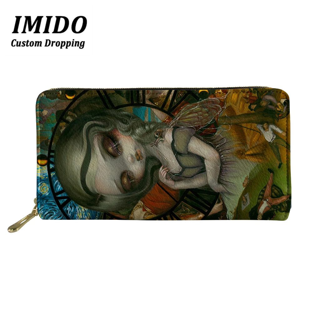 IMIDO, персонализированный кошелек, темные, для девушек, с узором, Длинные кошельки для женщин, на каждый день, с отделением для карт, Женский кошелек на молнии, для монет, Зеленый Кошелек - Цвет: WLL5288