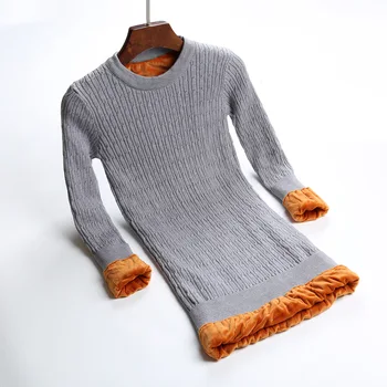 

HLBCBG Thick Warm Women Winter Dress Long Slim Rib Knitted Dress Autumn O-Neck Mid-Calf Femme Long sleeve Sweater Dresses