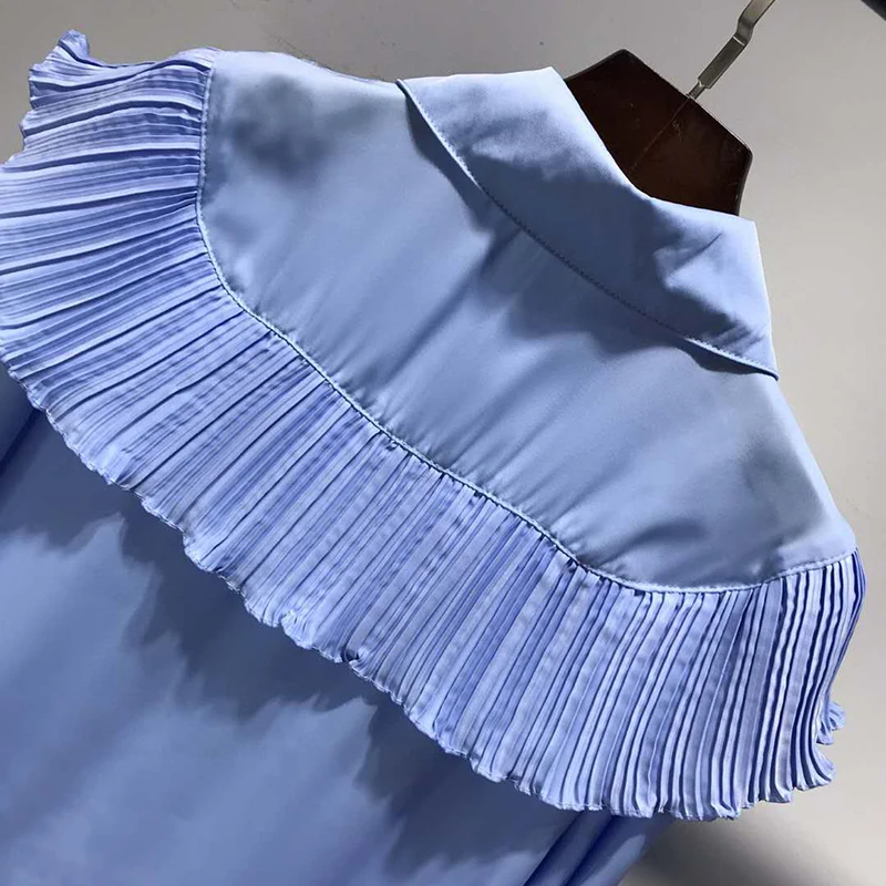 AELESEEN High Quality Blue Blouse Runway Fashion