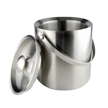 

Stainless Steel Double-Layer Insulated Ice Bucket Double-Layer Portable Ice Bucket with Lid 2L