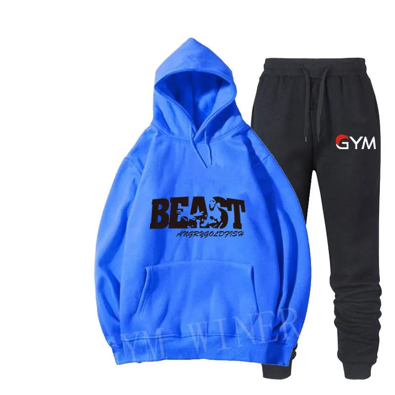 The new BEAST Men's sportswear set autumn new hoodies sports sets tracksuits two piece men's hoodies+ pants 2 pieces sets
