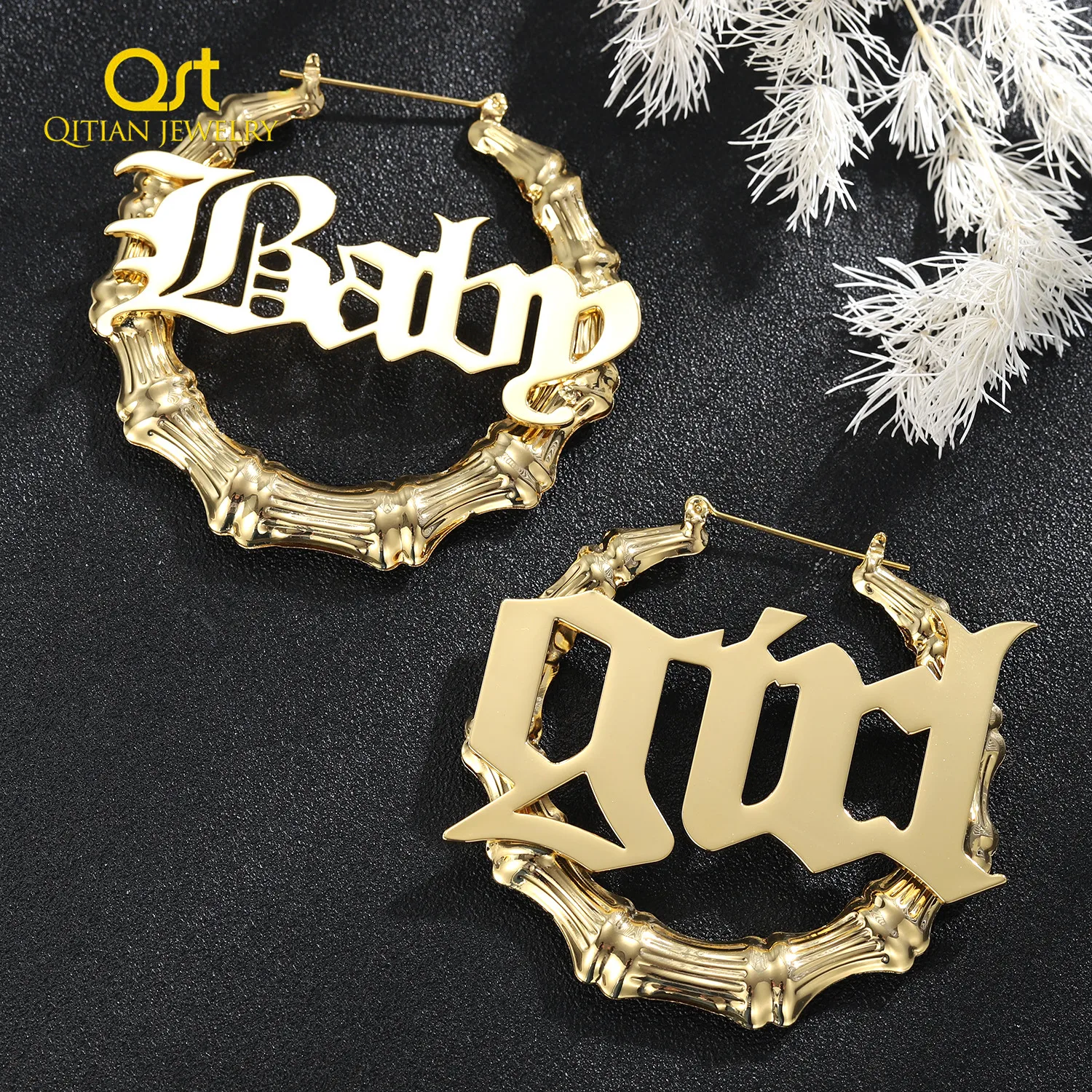 Custom Bamboo Hoop Earrings Image 1