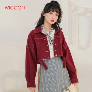 

2020 Autumn Chic Casual Student Denim Jacket Female Candy Color Jacket Single Breasted Mini Short Jackets Coats Long Sleeve Top