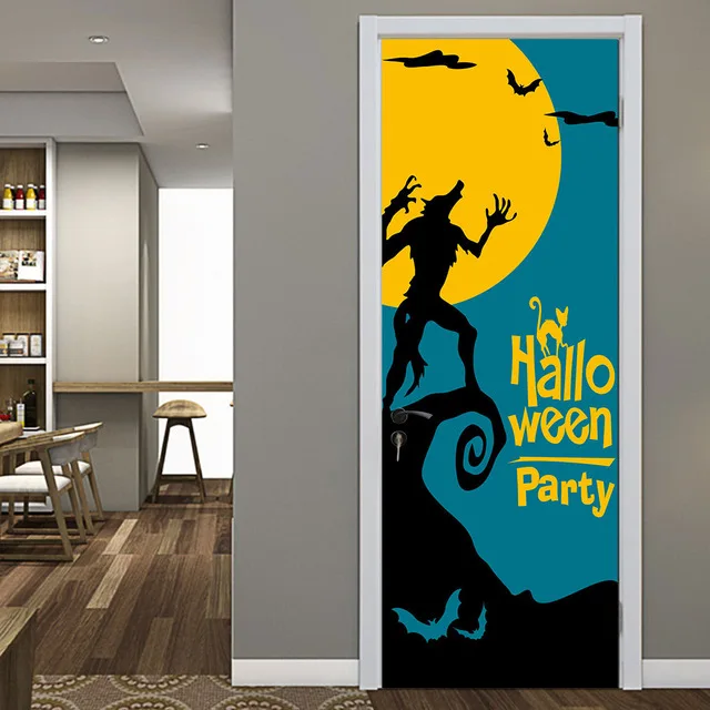 3D Self Adhesive Wall Art Decal On Door Halloween Day Party Sticker For Home Door Decoration Renovation Wallpaper Print Picture - Цвет: Door ZZ13269-01