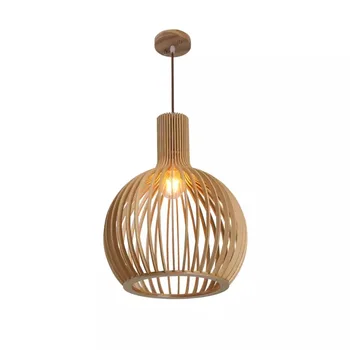 

Modern Black hand-made Wood Birdcage Nordic Designer LED Pendant lights bamboo weaving wooden Pendant lamps for living room bar