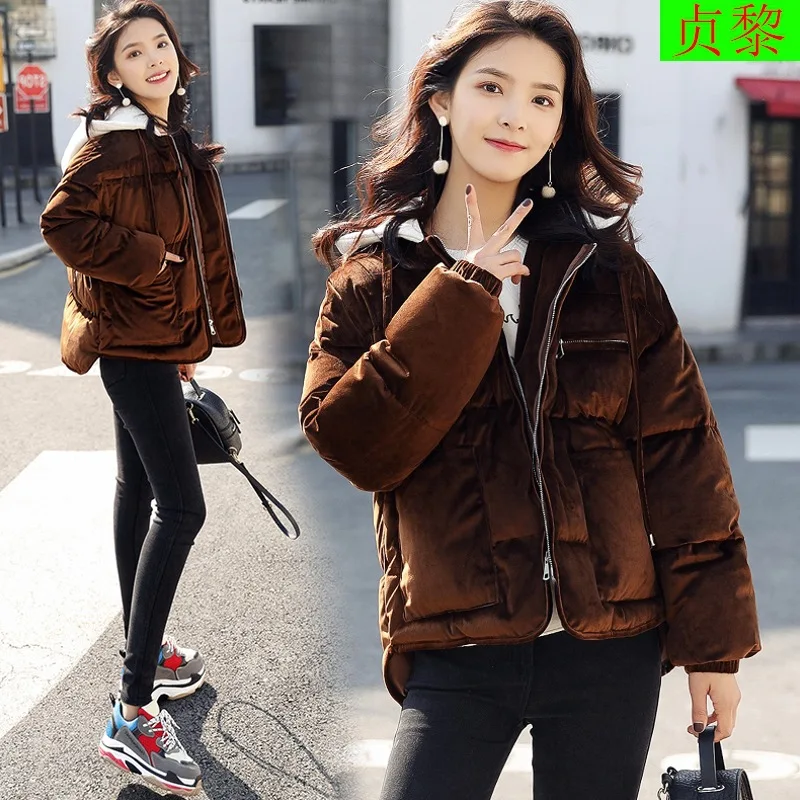 

Korean-style Cotton-padded Clothes Women's Short 2018 Winter New Style Short Gold Velvet Small Cotton-Padded Jacket Coat BF down
