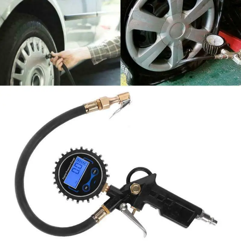 

Tire Inflator Digital Pressure Gauge 200 PSI Air Hose Chuck Pistol Motorcycle