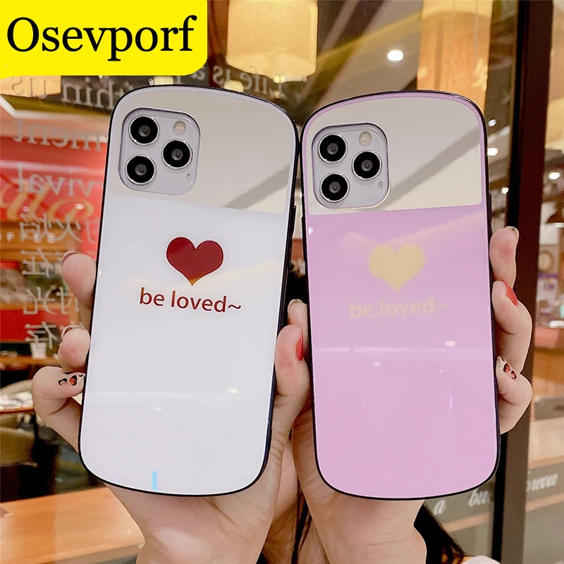 

Love Mirror Phone Case With Makeup Mirror Hard Glass Cover Oval Shape Couqe for iPhone 12 11 Pro Max 8 7 6 Plus X XR XS Max Capa