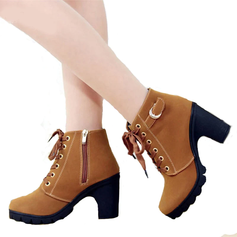

2019 New High-heeled Thick With Casual Women's Boots Muffin Thick-bottomed Round Head Boots Women Botines Mujer Botas Feminina